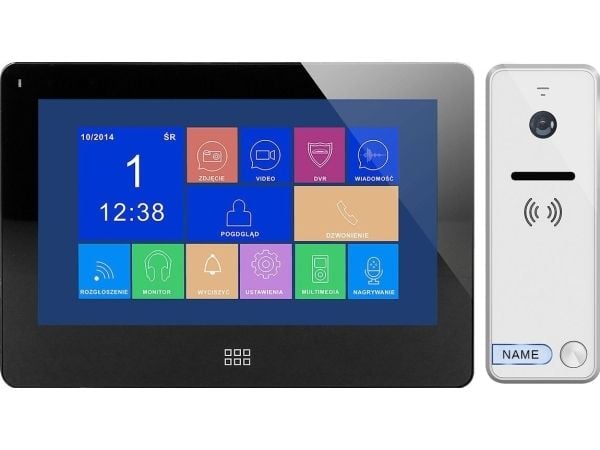 Orno Rinkinys Orno video dørtelefonsett, farget uten ringeknapp, 7" LCD berøringsskjerm, OSD-meny, minne, SD-kortspor, DVR, port-/portstyring, sort...