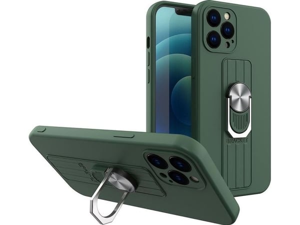 Ring Case silikondeksel med fingergrep og stativ til Samsung Galaxy S21+ 5G (S21 Plus 5G) mørkegrønn