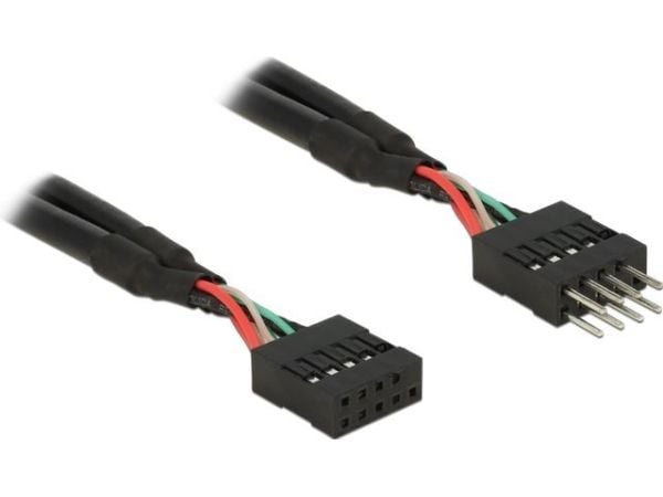 Delock USB 2.0 Pin Header - USB-internkabel - 10-pins USB-kontakt (hunn) til 10-pins USB-kontakt (hann) - 25 cm - svart