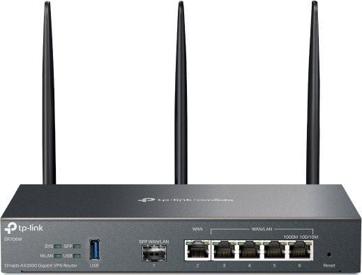 TP-Link Omada ER706W, Dobbelbånd (2.4 GHz / 5 GHz), Ethernet/bredbåndsforbindelse, Svart, Skrivebord/stolperuter