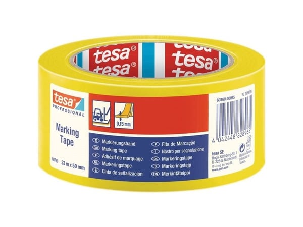 TESA 60760-00087, Kiinnitysteippi, Musta, Keltainen, 33 m, Sisätila, PVC-muovi, 50 mm