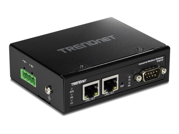 TRENDnet TI-M12 - Gateway - industriell - 100Mb LAN, Modbus, RS-442, RS-485, RS-232 - DC-strøm - vegg- / DIN-skinnemonterbar - TAA-samsvar