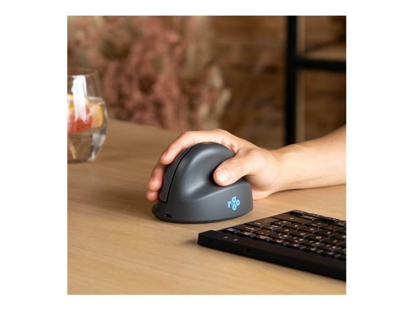 R-Go Vertical mouse HE Basic - Vertikal mus - ergonomisk - høyrehendt - optisk - 3 knapper - trådløs - Bluetooth 5.0 - svart