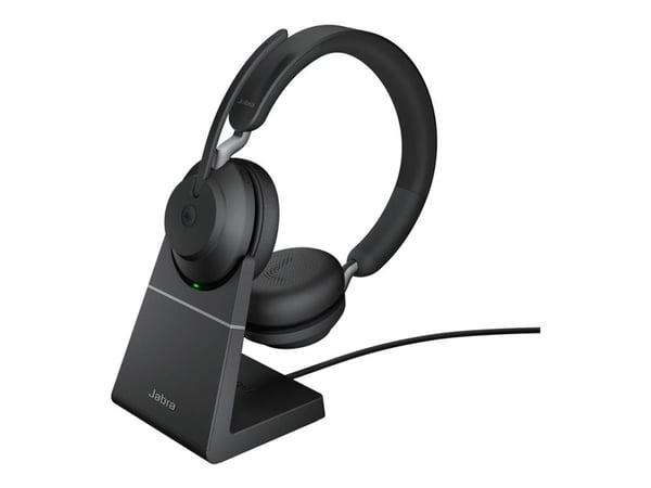Jabra Evolve2 65 MS Stereo - Hodesett - on-ear - Bluetooth - trådløs - USB-A - lydisolerende - svart - med ladestativ - Certified for Microsoft Teams