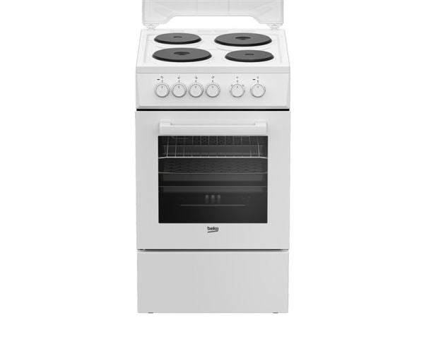 Beko FSE56000GW, Frittstående komfyr, Hvit, Rotasjon, Hvit, 4 zone(s), Foran til venstre