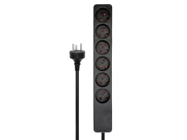 Microconnect MC-GRU0601EDBB, 1 m, Type K-IT, Typ K, Svart, 6 AC-utgångar, 290 g