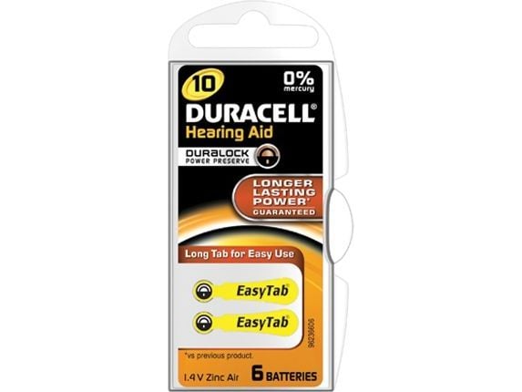 Duracell Hearing Aid 10, Single-use battery, Zinc-Air, 1.45 V, 6 pc(s)