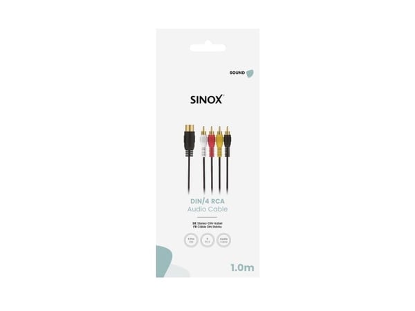 Sinox 5-pol DIN till 4 phono-kabel, 1 m, svart