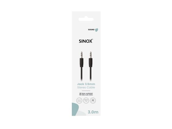Sinox mini jack kabel. 3m. Sort, 3.5mm, Hanstik, 3.5mm, Hanstik, 3 m, Sort