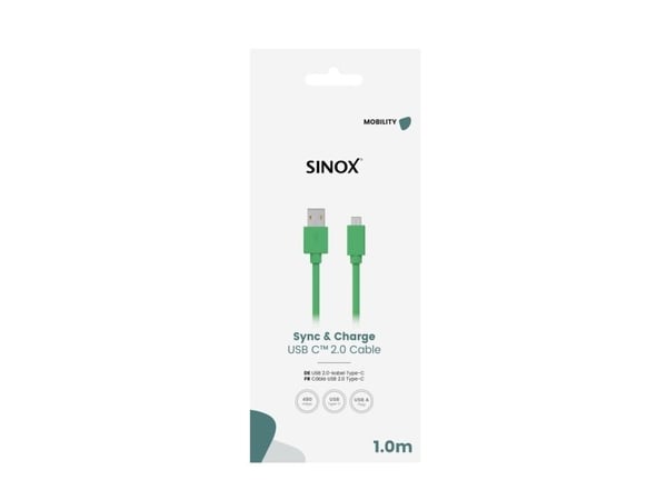 Sinox SOE05261, 1 m, USB C, USB A, USB 2.0, 0,48 Gbit/s, Grön
