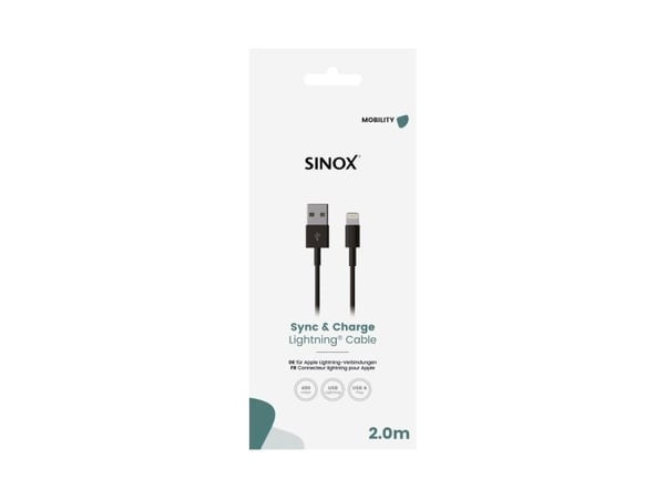Sinox Lightning-kabel 2 m svart