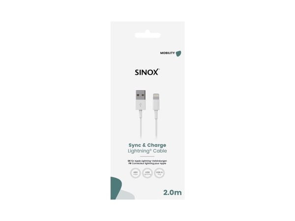 Sinox Lightning kabel. 2m. Hvid