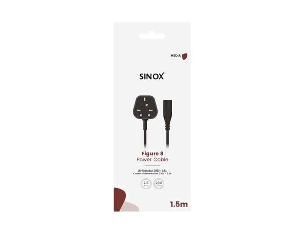 Sinox 8-tals strømkabel med UK stik. 1,5m. Lajittelu