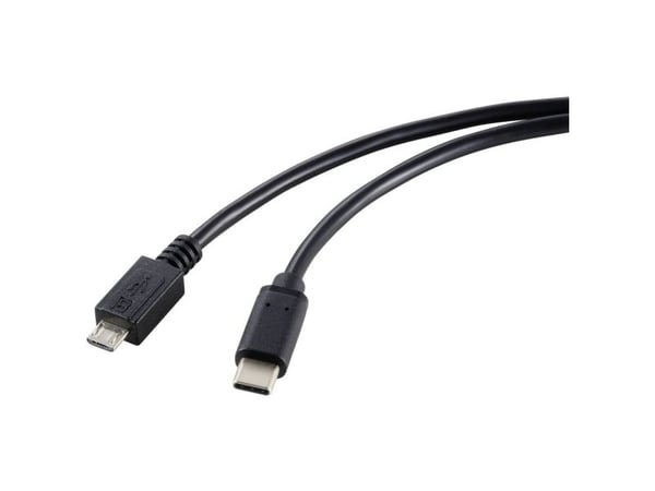 Renkforce RF-5720396, 1,8 m, USB C, Micro-USB B, USB 2.0, 480 Mbit/s, Sort