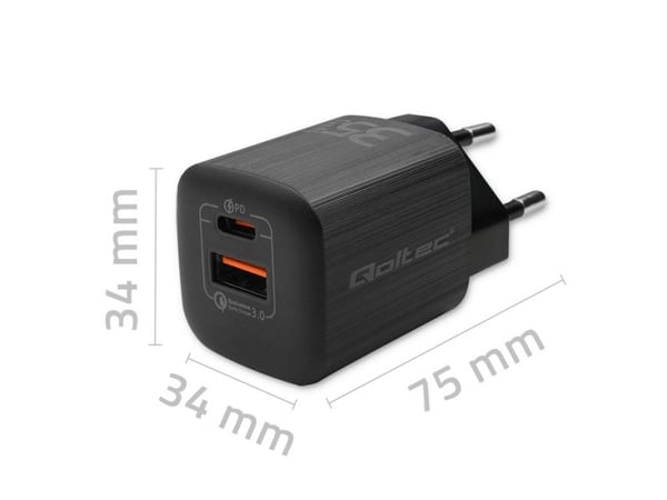 Qoltec GaN ULTRA - Strømadapter - 5-20V, 2.25-3A - AC 220-240 V - 35 watt - svart