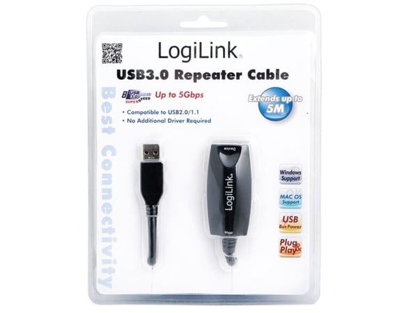 LogiLink 5.0m USB 3.0 M/F, 5 m, USB A, USB A, USB 3.2 Gen 1 (3.1 Gen 1), Hankjønn/hunkjønn, Sort