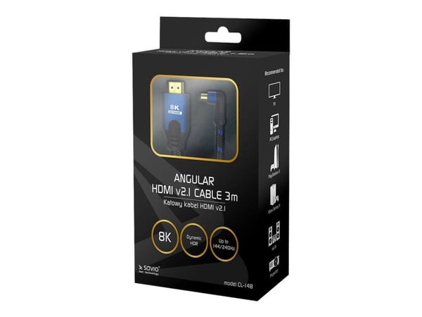 SAVIO CL-148 HDMI v2.1 -kaapeli, kulmikas, 3 m, kupari, puuvillapunos, metallipistokkeet SAVIO CL-148 HDMI v2.1 -kaapeli, kulmikas, 3 m, kupari, puuvillapunos, metallipistokkeet