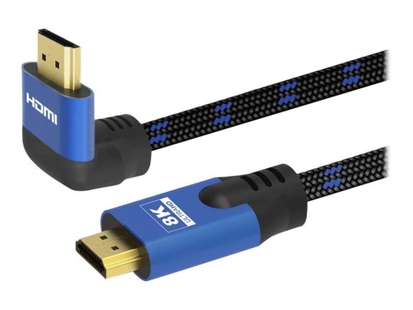SAVIO CL-148 - High Speed - HDMI-kabel med Ethernet - HDMI hann til HDMI hann vinklet - 3 m - skjermet - svart, blå - 8 K 120 Hz (7680 x 4320) støtte
