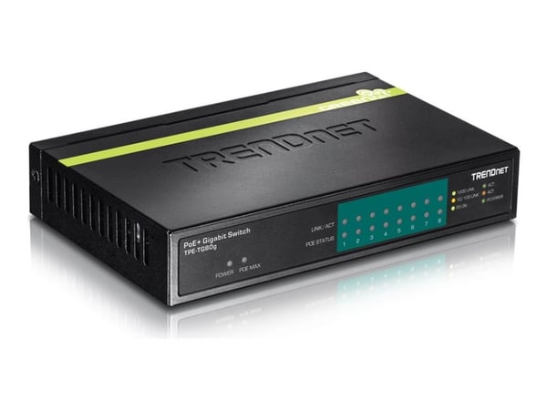 TRENDnet TPE TG80G GREENnet PoE+ Switch - Switch - 8 x 10/100/1000 (PoE+) - stasjonær - PoE+ - TAA-samsvar