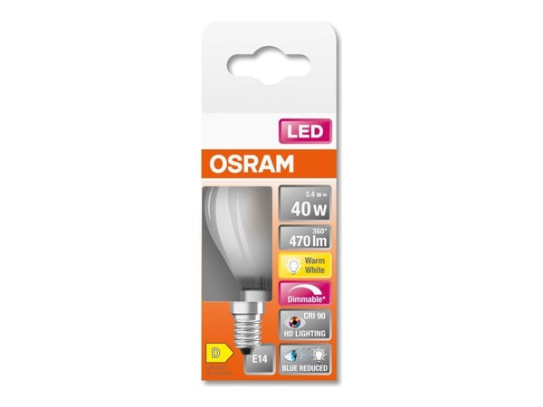 OSRAM LED SUPERSTAR + - LED-filamentlyspære - form: P40 - E27 - 3.4 W (ekvivalent 40 W) - klasse D - varmt hvitt lys - 2700 K - mattert