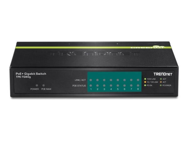 TRENDnet TPE TG80G GREENnet PoE+ Switch - Switch - 8 x 10/100/1000 (PoE+) - stasjonær - PoE+ - TAA-samsvar