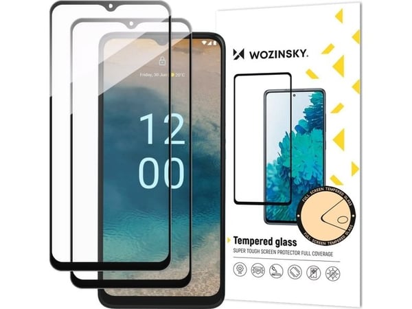 Wozinsky Full Glue herdet glass 2x til Nokia G22 9H for hele skjermen med svart ramme