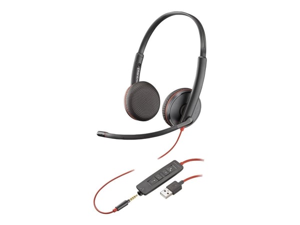 HP Poly Blackwire 3225 - 3300 Series - hodesett - on-ear - kablet - USB, 3,5 mm jakk - svart - Skype Certified, Cisco Jabber Certified, Avaya Certi...