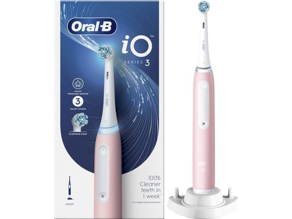 Oral-B iO3-serien elektrisk tandborste, antal borsthuvuden: 1, 3 borstlägen, Blush Pink