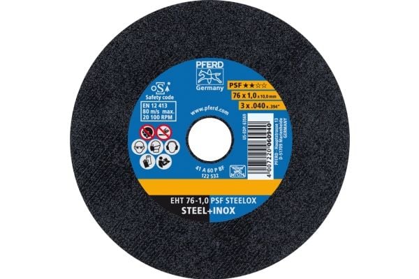 PFERD 69198287, Kutteskive, Flatt senter, Aluminium, Støpejern, Rustfritt stål, Stål, Alle merker, 1 cm, 7,6 cm