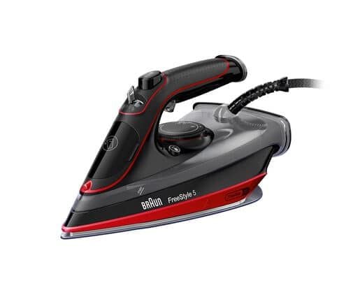 Braun FreeStyle 5 SI 5057 - Dampstrykejern med automatisk slukking - såleplate: FreeGlide 3D SuperCeramic - 2700 W - sort / rød