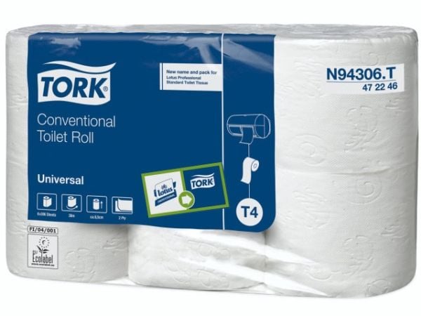 Toiletpapir, Tork, Universal, T4, 2 lag ubleget x 38.25m, kasse a 42 ruller FSC Recycled Credit