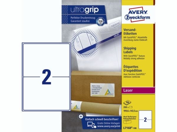 Avery - Hvit - 199.6 x 143.5 mm 200 etikett(er) (100 ark x 2) adresselapper