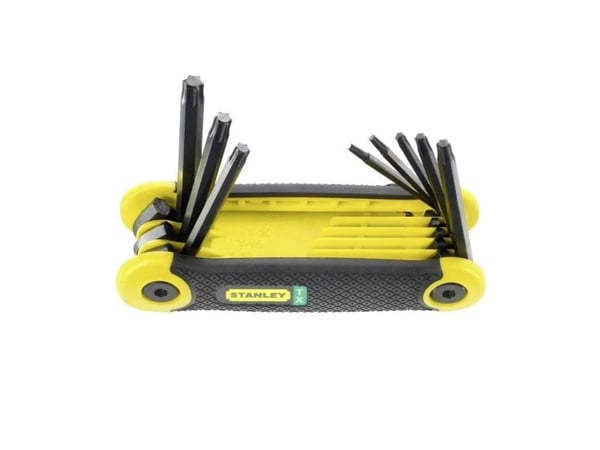 Stanley 2-69-266, Sammenleggbare torx-nøkler, T10, T15, T20, T25, T27, T30, T40, T9, Sort, Gult, Stål, Plast, 45 mm