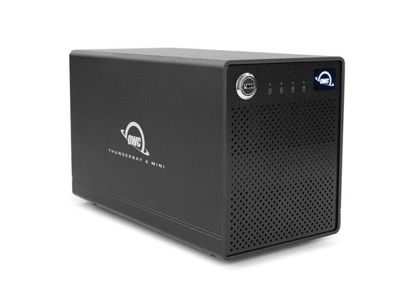 OWC ThunderBay 4 mini, HDD-kabinett, 2.5", SATA, Serial ATA II, Serial ATA III, 40 Gbit/s, USB-tilkobling, Sort