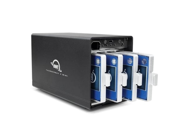 OWC ThunderBay 4 mini, HDD-kabinett, 2.5", SATA, Serial ATA II, Serial ATA III, 40 Gbit/s, USB-tilkobling, Sort