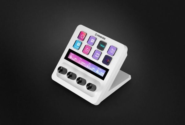 Elgato Stream Deck + - Tangentsats - med LCD-pekpanel, 4 rattar - bakgrundsbelyst - USB - vit