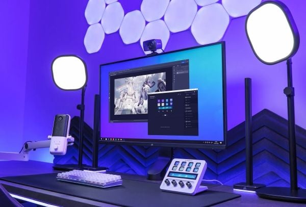 Elgato Stream Deck + - Tangentsats - med LCD-pekpanel, 4 rattar - bakgrundsbelyst - USB - vit