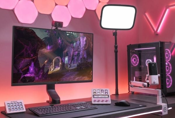 Elgato Stream Deck + - Tangentsats - med LCD-pekpanel, 4 rattar - bakgrundsbelyst - USB - vit