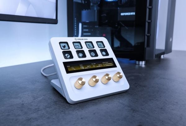 Elgato Stream Deck + - Tangentsats - med LCD-pekpanel, 4 rattar - bakgrundsbelyst - USB - vit
