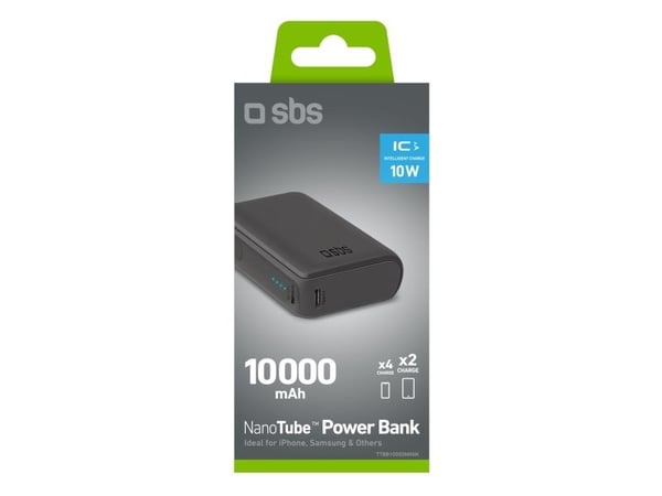 SBS NanoTube, 10000 mAh, Lithium-Ion (Li-Ion), 10 W, Sort
