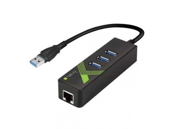 TECHly USB3.0 Gigabit Ethernet Adapter Converter with 3-Port Hub - Nätverksadapter - USB 3.0 - Gigabit Ethernet x 1 + USB 3.0 x 3 - svart
