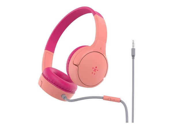 Belkin SoundForm Mini - Hodetelefoner med mikrofon - on-ear - kablet - 3,5 mm jakk - rosa