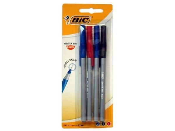 Bic kulspetspenna Round Stick Exact BI, 4 st blister (BONUS 932858)