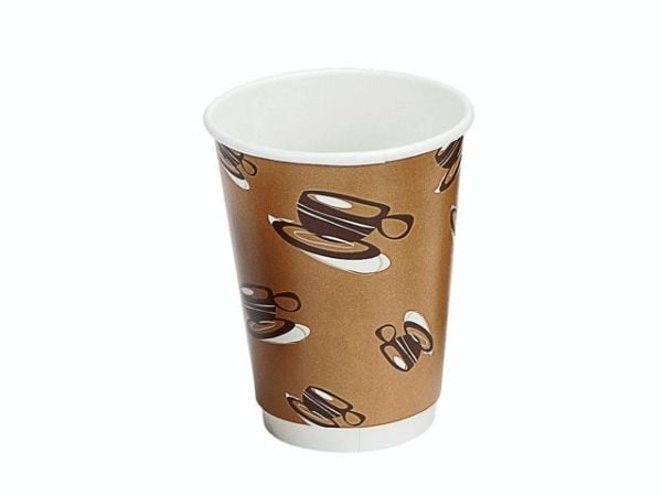 Kaffebæger, Papir + PE, brun, 12 oz karton a 500 stk, palle 12 kartoner Double wall, Fødevaregodkend
