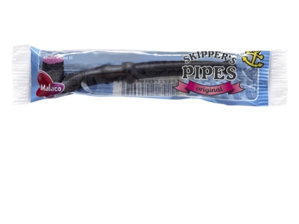 Lakrispiper Skippers Pipes Original 17g - individuelt innpakket - kartong med 60 stk.