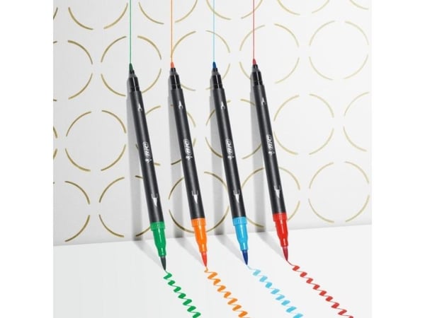 BIC Intensity Dual Tip, 6 farger, Svart, Blå, Grønn, Lilla, Rød, Gult, Kulespiss og penselpenn, 0,7 mm, Vann-basert blekk, 6 stykker
