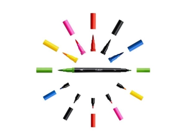 BIC Intensity Dual Tip, 6 farger, Svart, Blå, Grønn, Lilla, Rød, Gult, Kulespiss og penselpenn, 0,7 mm, Vann-basert blekk, 6 stykker