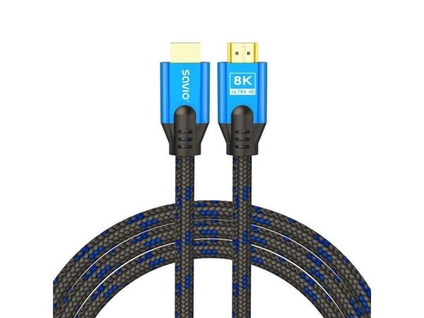 HDMI (M) v2.1-kabel, 1,8 m, 8K, kobber, blå-svart, gullspisser, ethernet/3D, CL-142 HDMI (M) v2.1-kabel, 1,8 m, 8K, kobber, blå-svart, gullspisser, ethernet/3D, CL-142