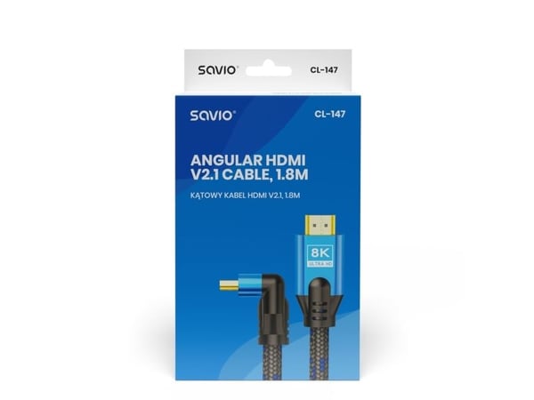 SAVIO CL-147 - High Speed - HDMI-kabel med Ethernet - HDMI hann vinklet til HDMI hann - 1.8 m - skjermet - svart - 8K-støtte