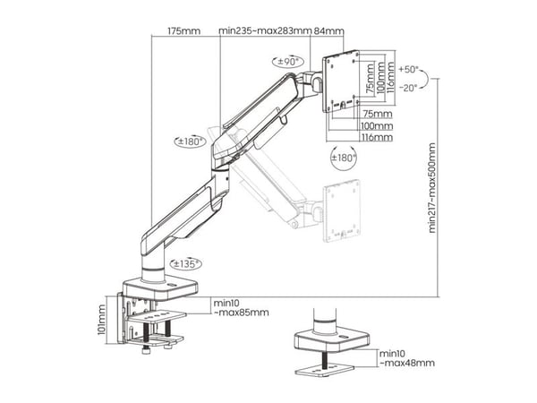 ROLINE LCD-arm, bordfeste, gassfjær, 5 ledd, maks 20 kg (17.03.1108)